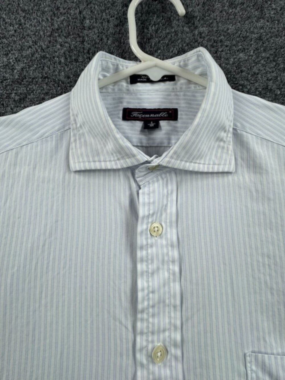 Faconnable Mens Striped White Blue Logo USA 16 Button Up Long Sleeve Shirt Woven